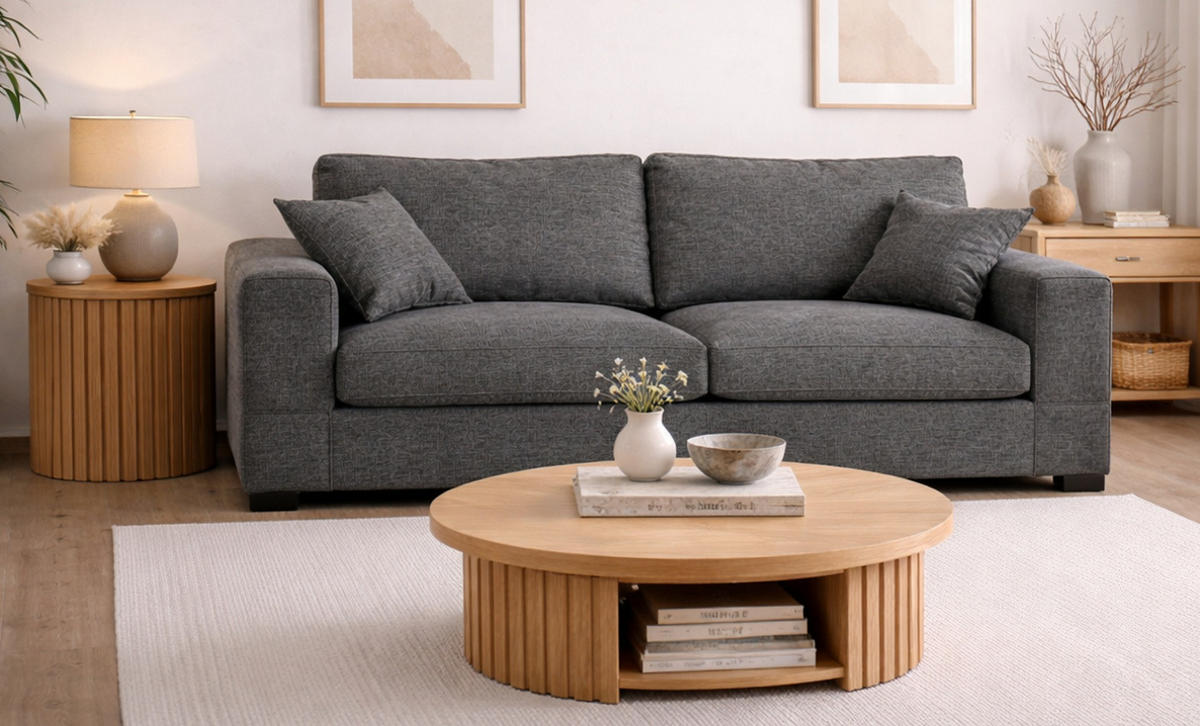 SOFA grau Strukturstoff, Couch 3-Sitzer 221 cm mit Premium Kaltschaum - Schwarz/Grau, Holz/Textil (221/90/93cm) - Inn.Furn