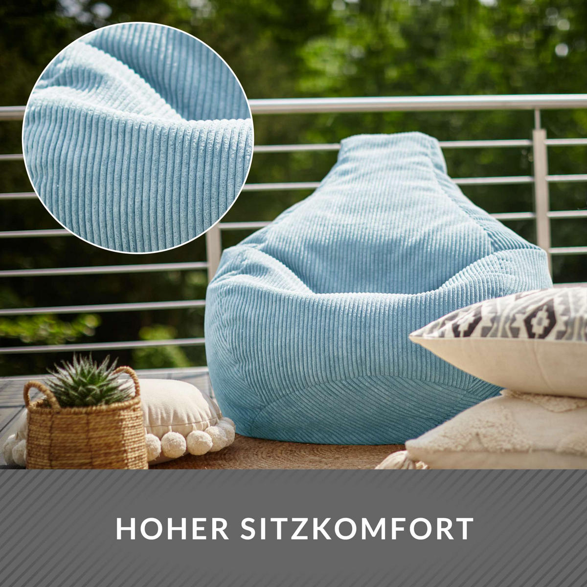 SITZSACK MIT RÜCKENLEHNE Cozy Cord - Hellblau, Textil (80/90/90cm) - Green Bean