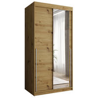 SCHIEBETÜRENSCHRANK mit Spiegel 100 cm Breite Artisan mit silbernem Griff - Silberfarben/Eiche Artisan, Holzwerkstoff (250/200/62cm) - Home Collective