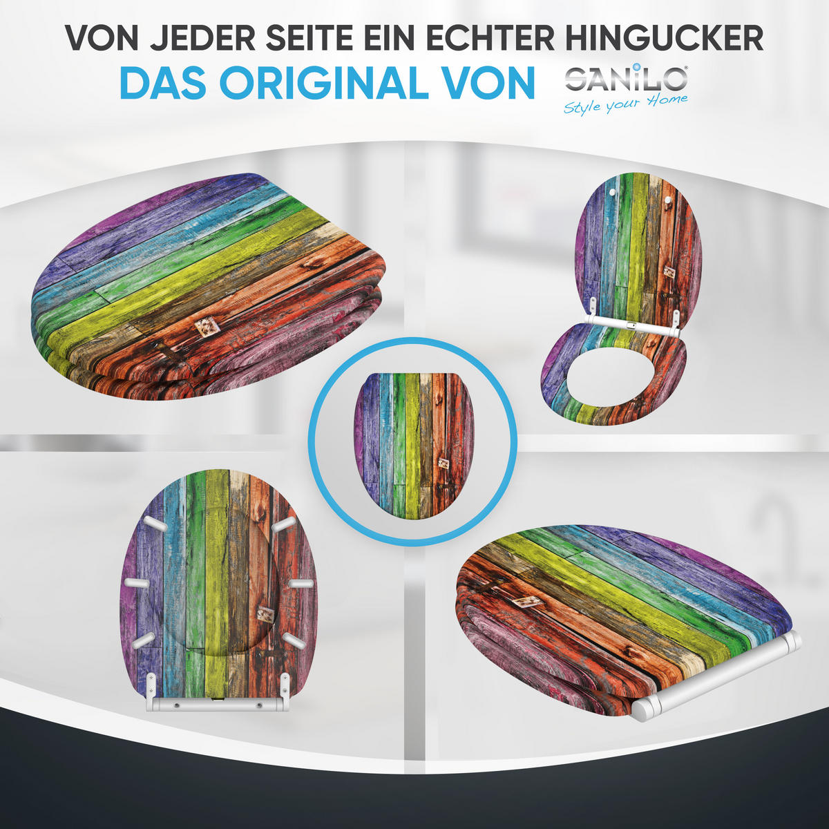 WC-SITZ mit Absenkautomatik & Top Fix Rainbow - Multicolor, Holzwerkstoff (37.7/5.5/48cm) - Sanilo