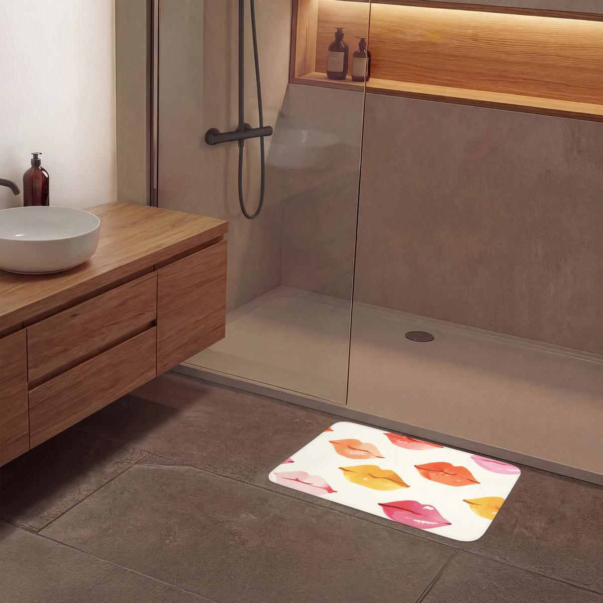 KOUPELNOVÁ PŘEDLOŽKA Rty - barevné - lesklé 60x40 cm - růžová, textil/plast (60/40cm) - OnlyWow