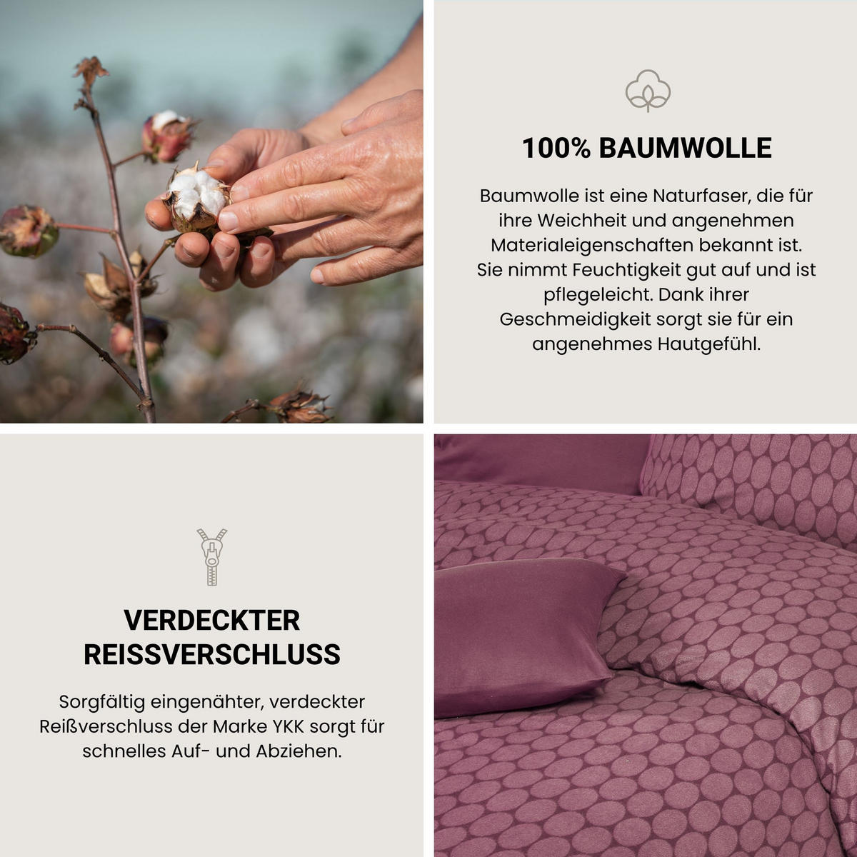 BETTWÄSCHESET Drops - Feinbiber - 2-teilig - 135x200 cm - Mauve - Mauve, Textil (135/200cm) - SCHIESSER