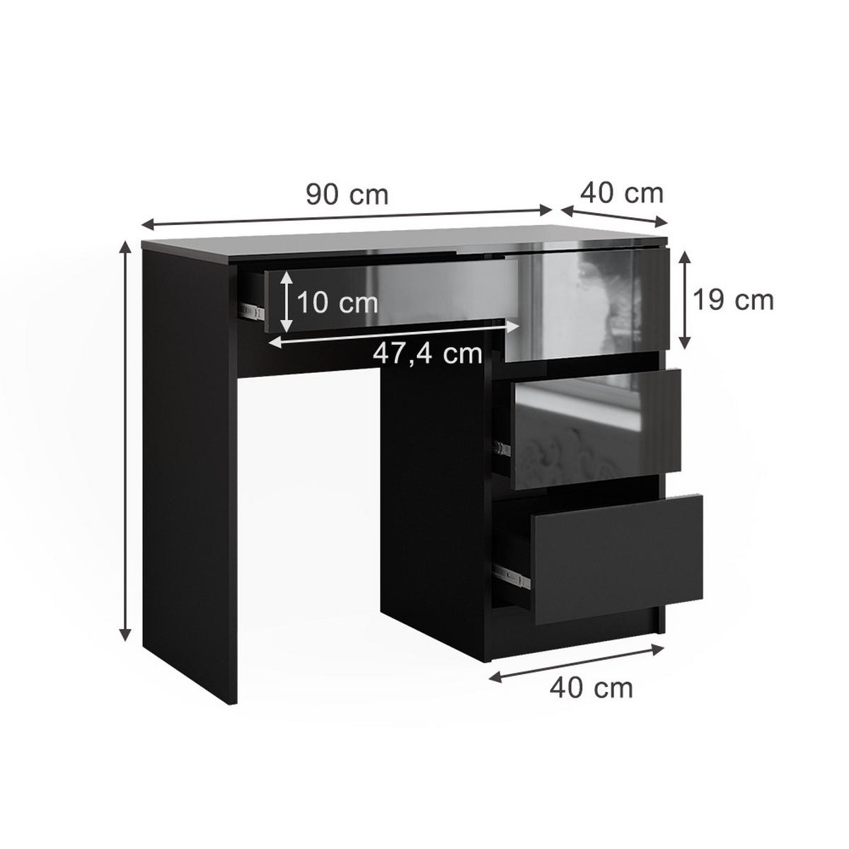 SCHREIBTISCH Sherry Anthrazit Hochglanz 90 x 40 cm mit Schubladen - Schwarz Hochglanz, Holzwerkstoff (40/90/75cm) - Vicco