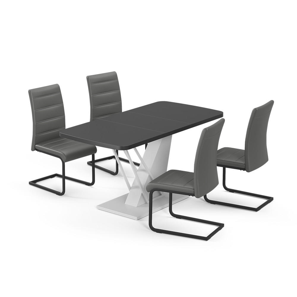 SET DE MASA Fenaro, Negru/Alb, 120 x 80 cm cu 4 scaune de sufragerie, gri