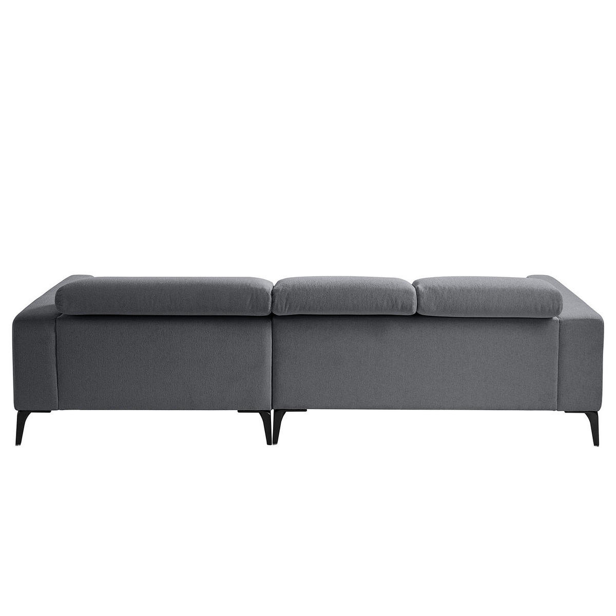 ECKSOFA mit Longchair - Schwarz/Grau, Textil/Metall (265/180cm) - home24