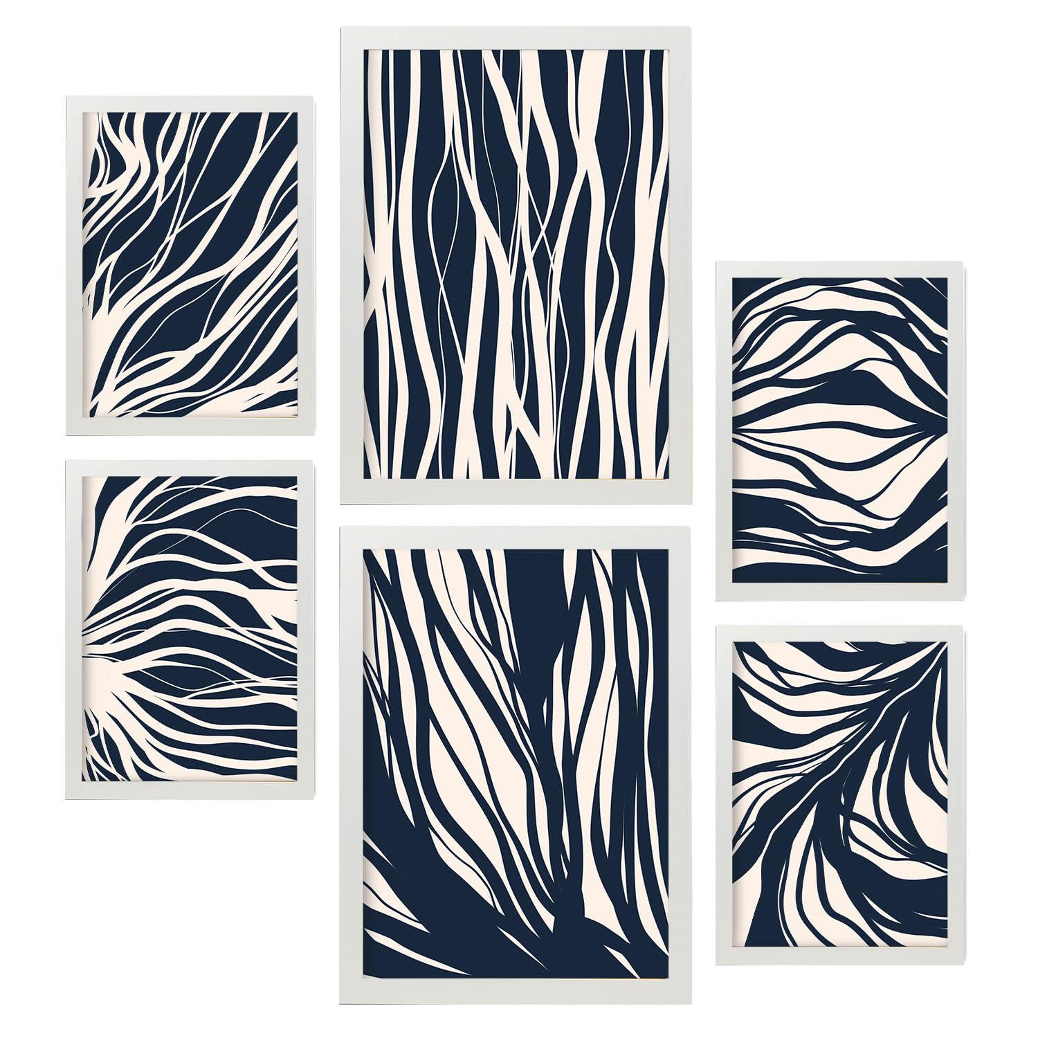 POSTER Set Mit 6 Zweigmuster In Abstrakter Form Ästhetische Dekodrucke Für Ihr Wohnzimmer, Schlafzimmer Oder Zuhause A3 & A4 Weißer Rahmen - Weiß, Papier (29/3cm) - Nacnic