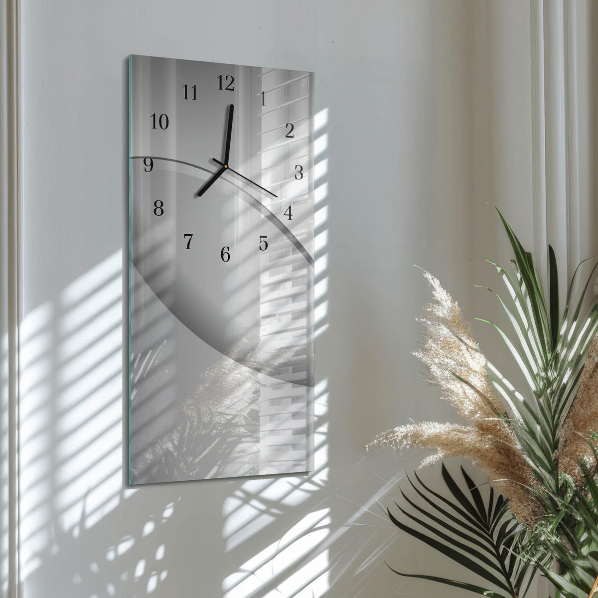 WANDUHR 60x30 cm - Abstraktion - Grau, Glas (30/60/0.4cm) - TULUP