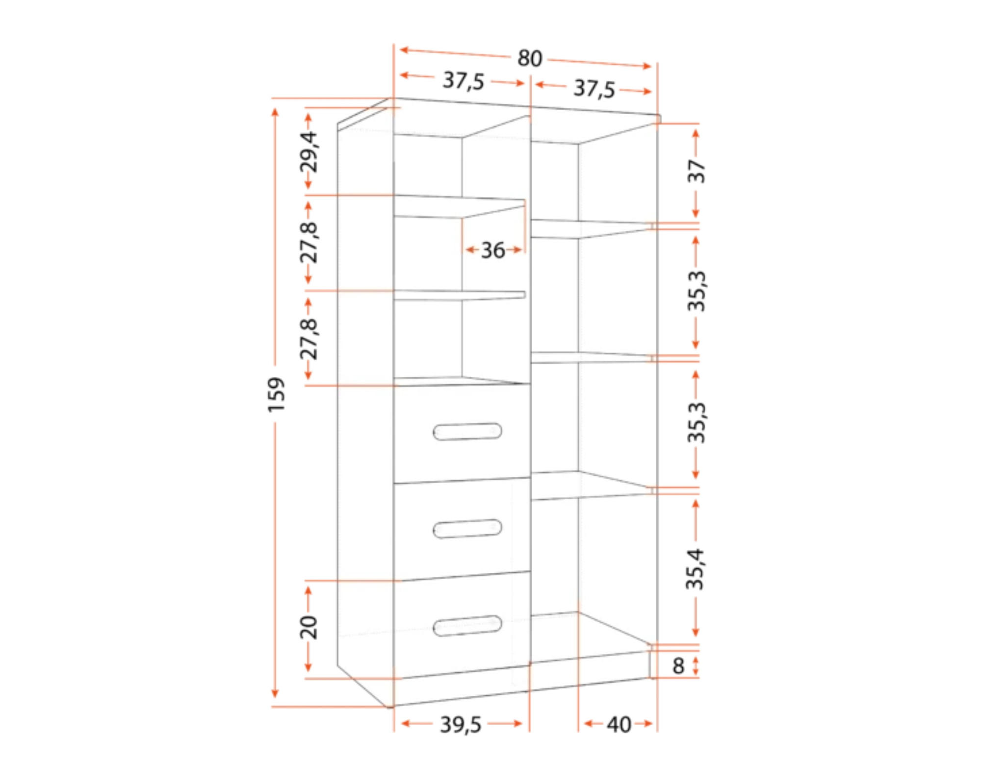 Thumbnail - Deine Möbel 24 Kinderregal, Weiß, Grau, Holzwerkstoff, 80x159x40 cm, Kinder- & Jugendzimmer, Kindermöbel, Kinderregale