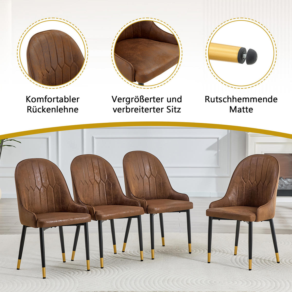 ARMLEHNSTUHL-SET DE-36680 2 Stück mit Tech-Stoff und Metallbeinen Braun - Braun, Metall (44/91/47.3cm) - ComfortXL
