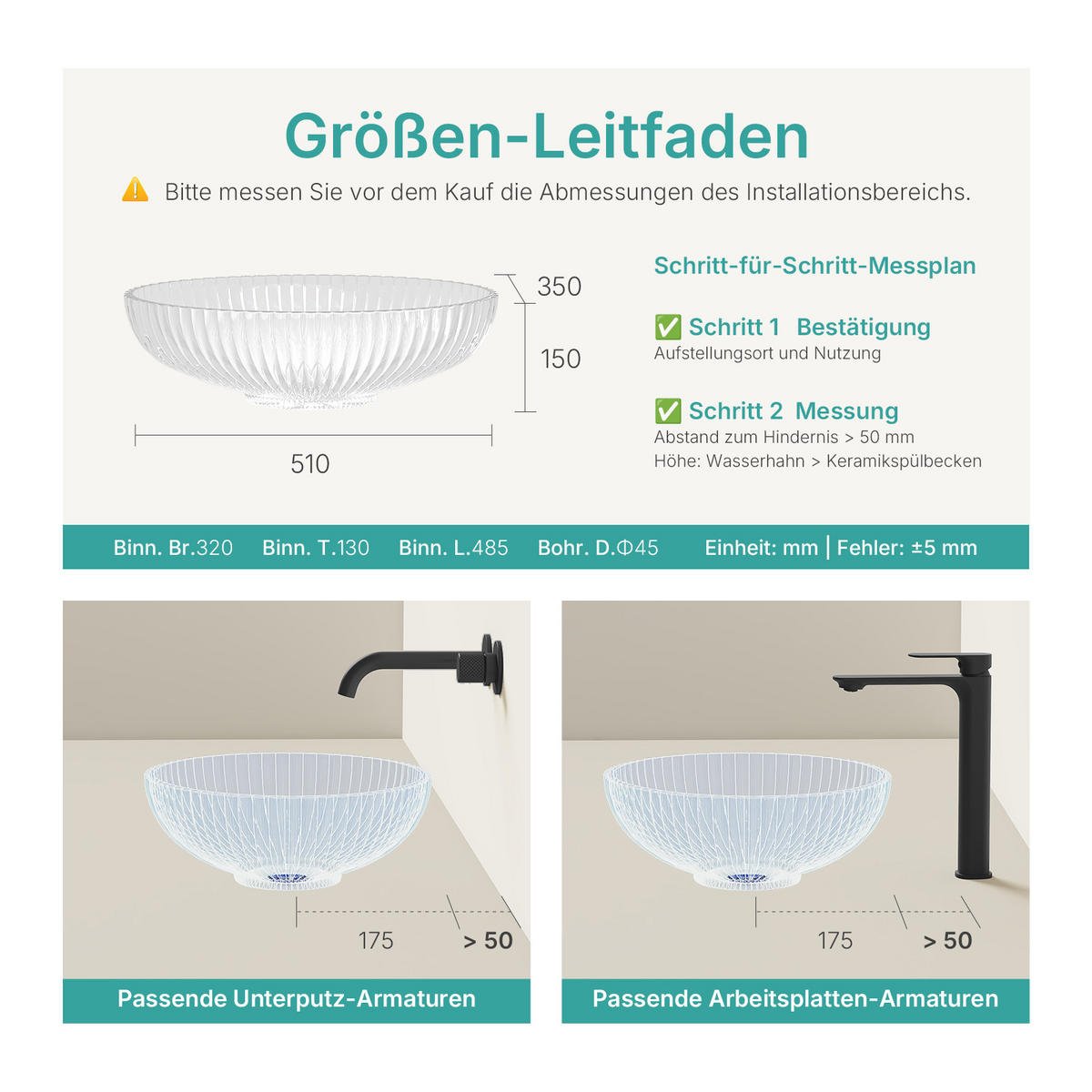 WASCHBECKEN Klarglas Oval 51 / 35 / 15 cm - Transparent, Glas (35/15/51cm) - EMKE