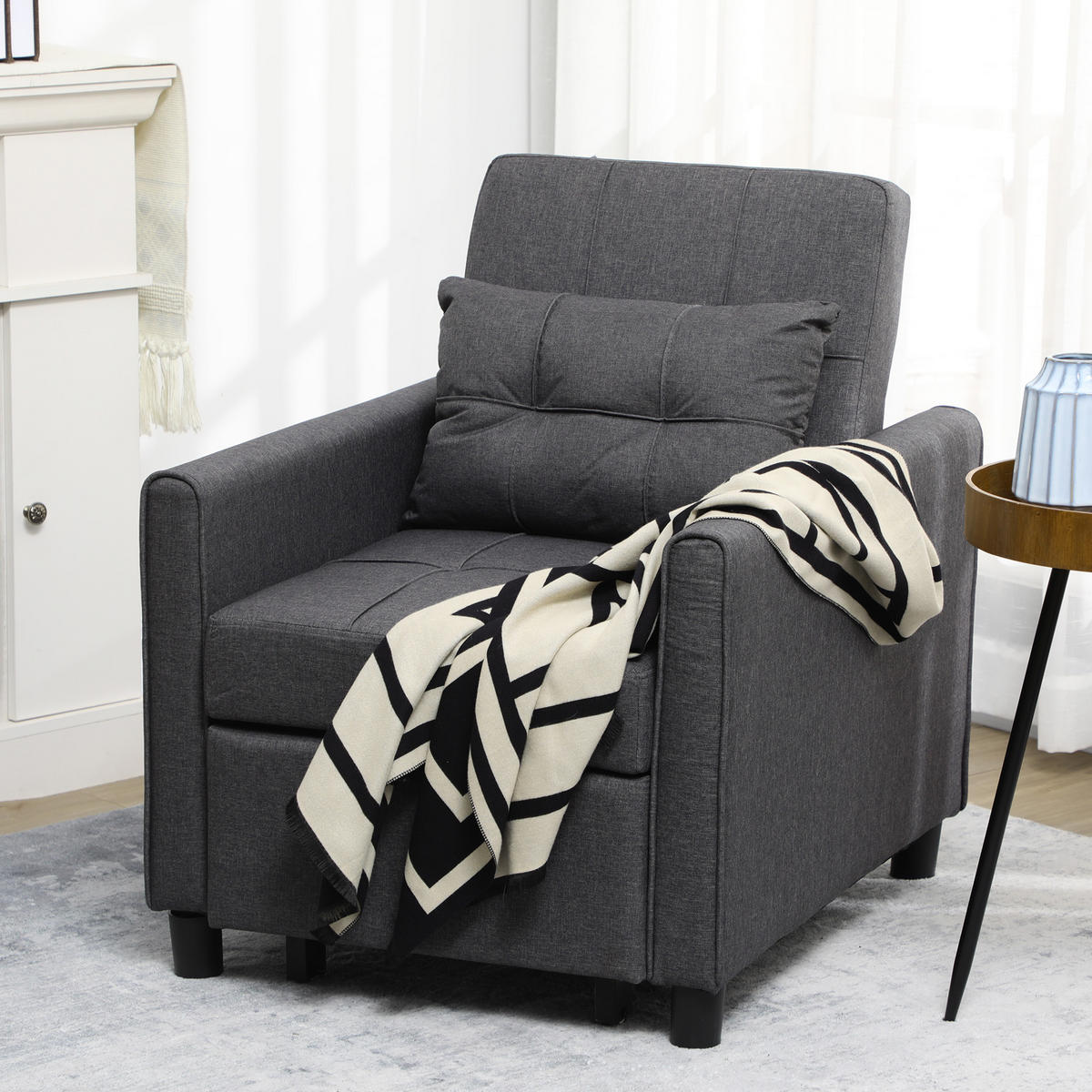 SCHLAFSESSEL 3-in-1 DE-14606 mit 3-fach verstellbarer Rückenlehne Grau - Grau, Metall (69/85/82cm) - ComfortXL