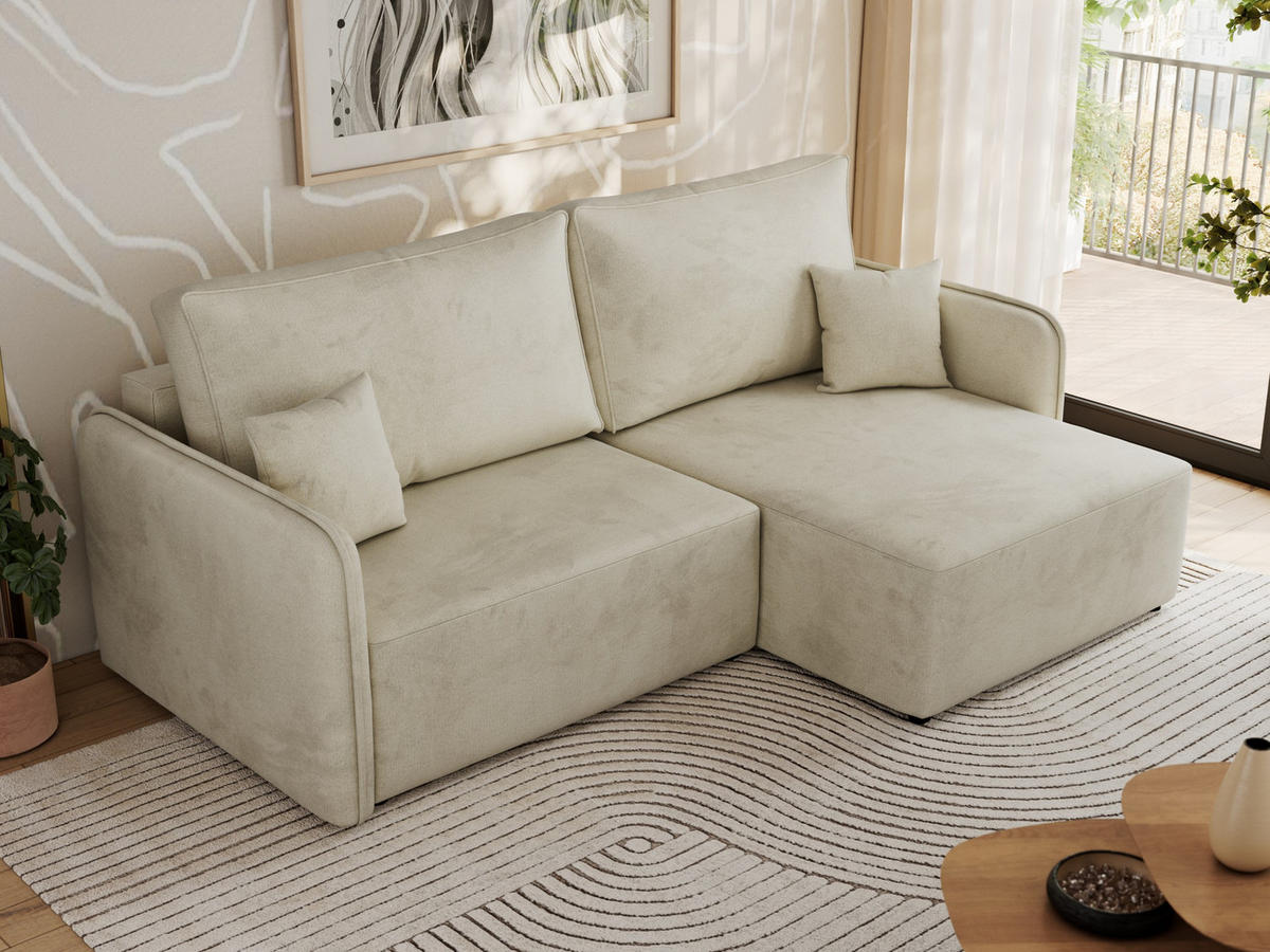 ECKSCHLAFSOFA MESTO L Beige Velvet - rechts - Beige/Schwarz, Kunststoff/Textil (147/227cm) - MKS
