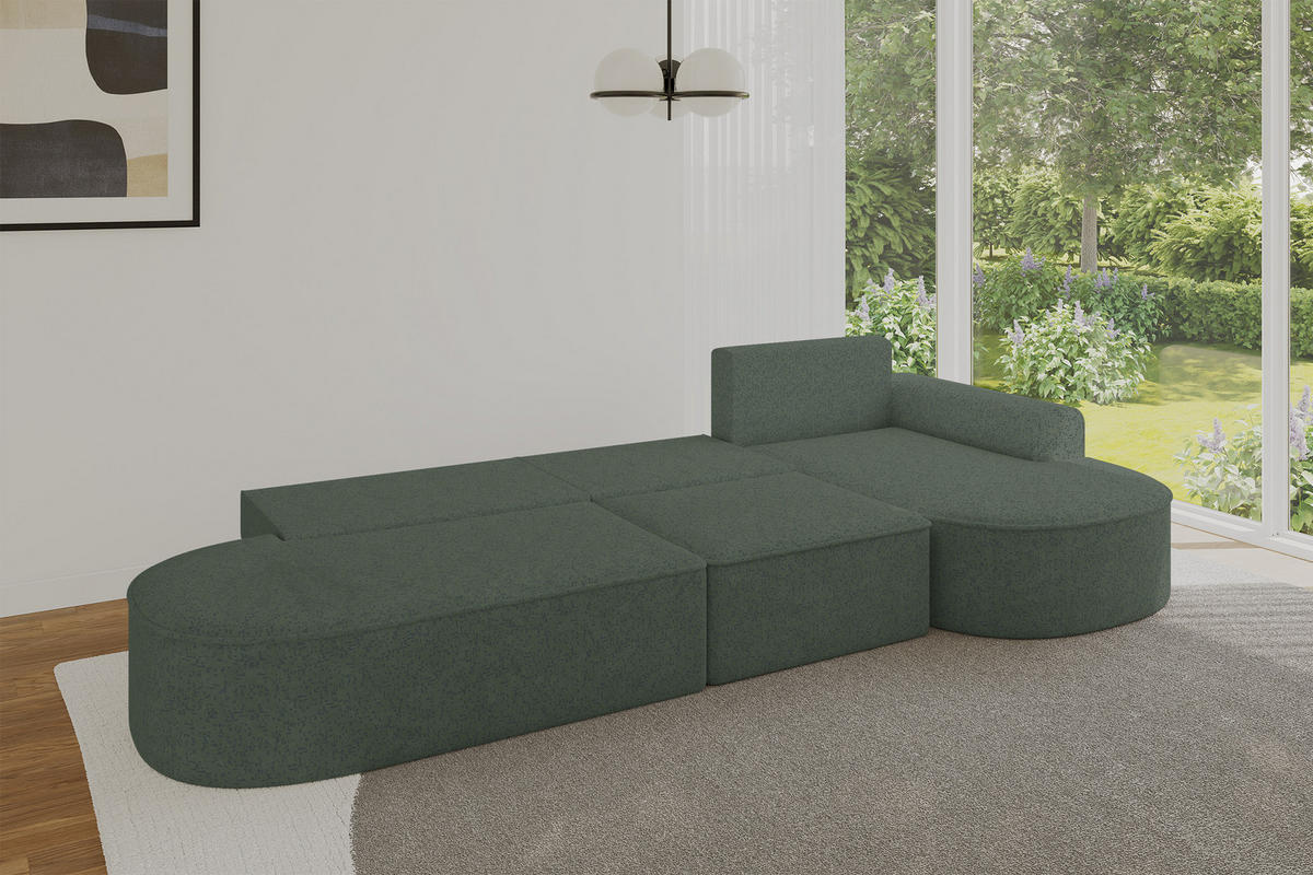 ECKSOFA mit Schlaffunktion Ottomane RECHTS MARI L2-S 368X167X85 Grün Velours - Schwarz/Hellgrün, Holzwerkstoff/Kunststoff (167/368cm) - ALTDECOR