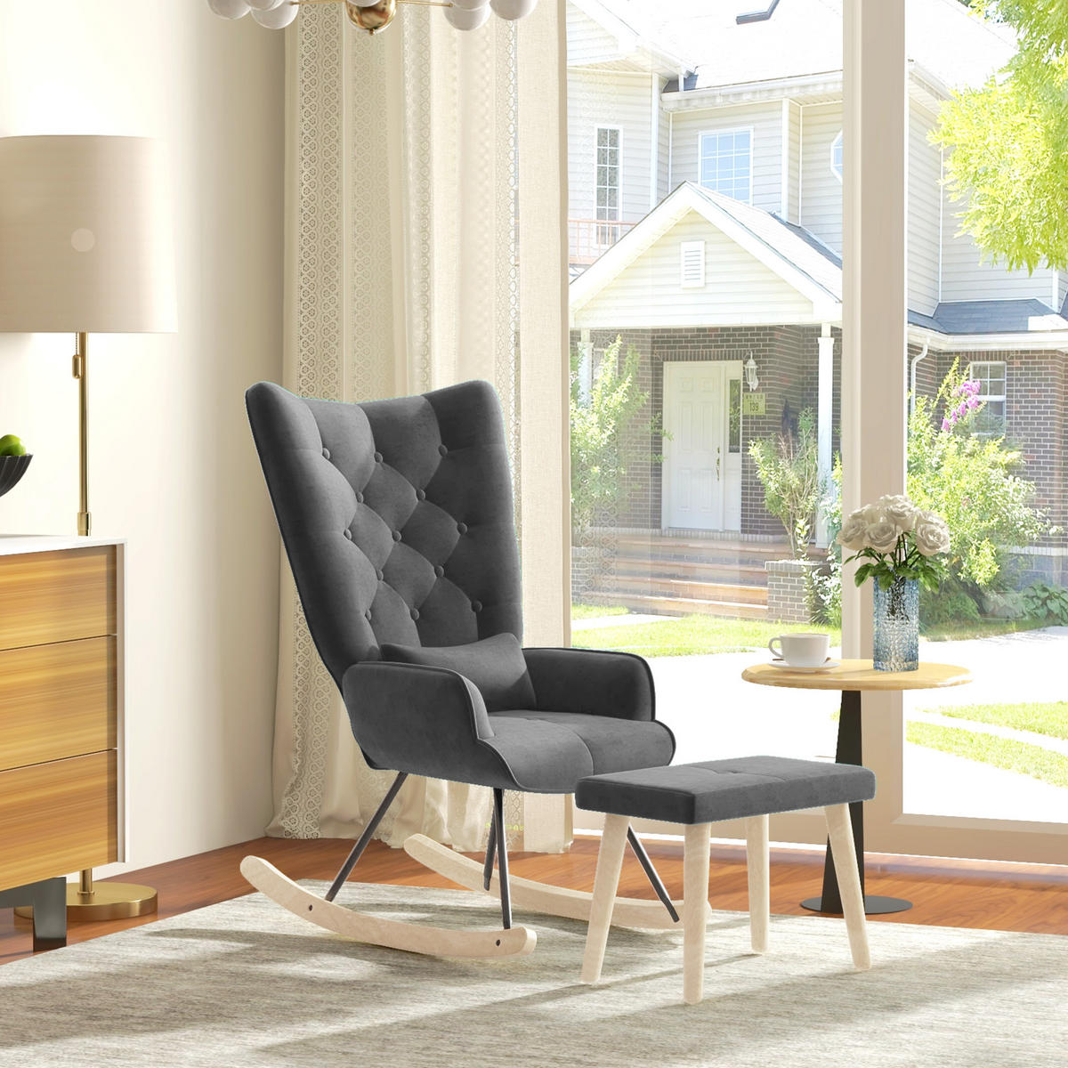 SCHAUKELSESSEL mit Hocker - Dunkelgrau, Kunststoff (96/101/66cm) - HOMCOM