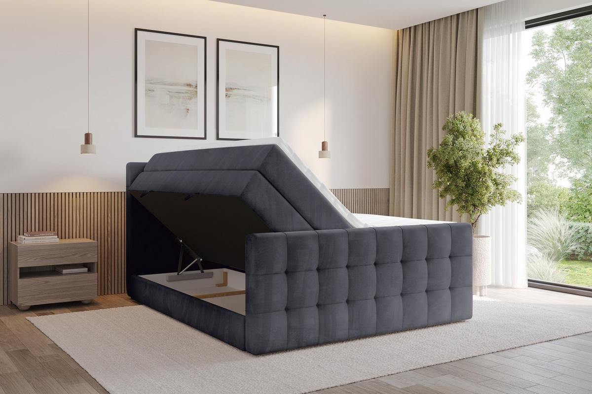 BOXSPRINGOVÁ POSTEL s matrací H3/H4 - IGAN-Z KING - 120x200 cm Tmavě šedá - tmavě šedá, kompozitní dřevo (123/200cm) - ALTDECOR