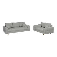 SITZGARNITUR 3+2 Alma Hellgrau Cord - Hellgrau/Braun, Holz/Textil (210/81/93cm) - S-Style Möbel