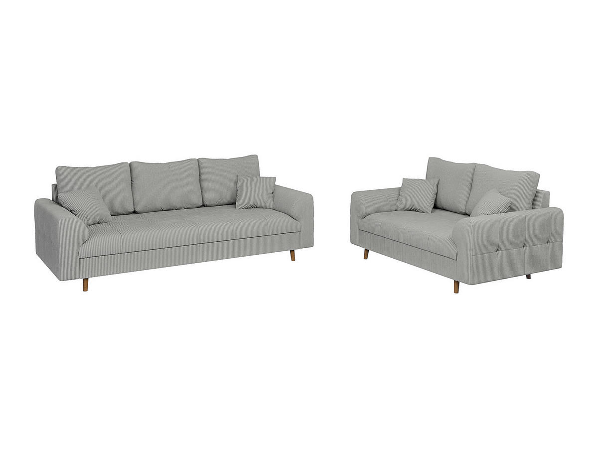 SITZGARNITUR 3+2 Alma Hellgrau Cord - Hellgrau/Braun, Holz/Textil (210/81/93cm) - S-Style Möbel