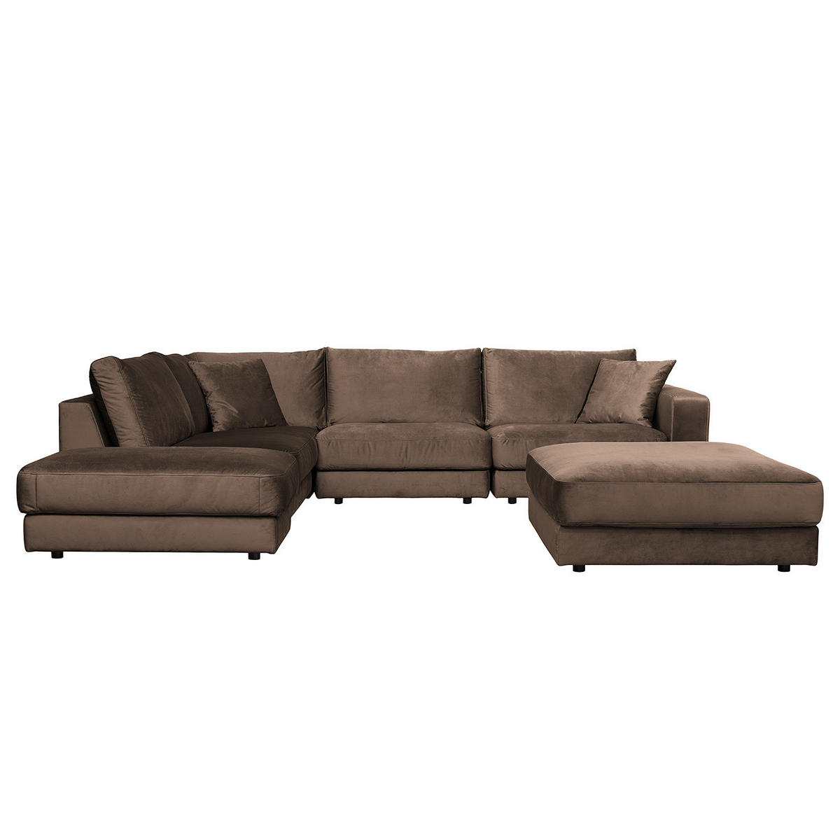 ECKSOFA - Samt - Schwarz/Braun, Textil/Metall (314/260cm) - home24