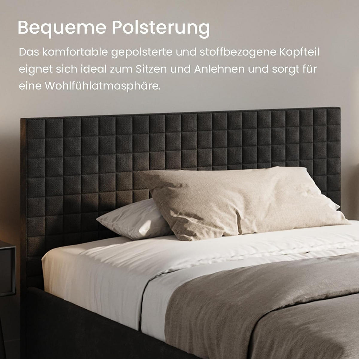POLSTERBETT VARDO-Stoff 140x200 cm in Anthrazit - Anthrazit, Textil (140/200cm) - Home Collective