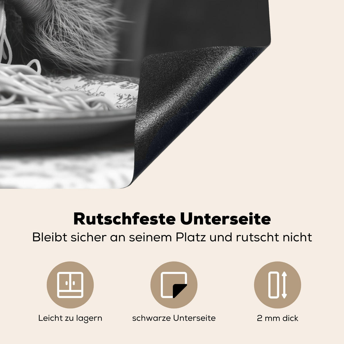 HERDABDECKPLATTE Waschbär - Niedlich - Pasta - Tischtuch - Schwarz - Weiß Herdabdeckung Induktionsfeld 70x52 cm - Grau, Kunststoff (70/52/0.2cm) - MuchoWow