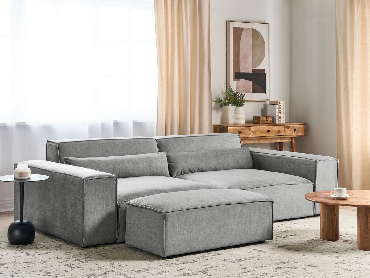 2-SITZER-SOFA grau mit Ottomane Hellnar - Grau, Textil (262/70/126cm) - Beliani