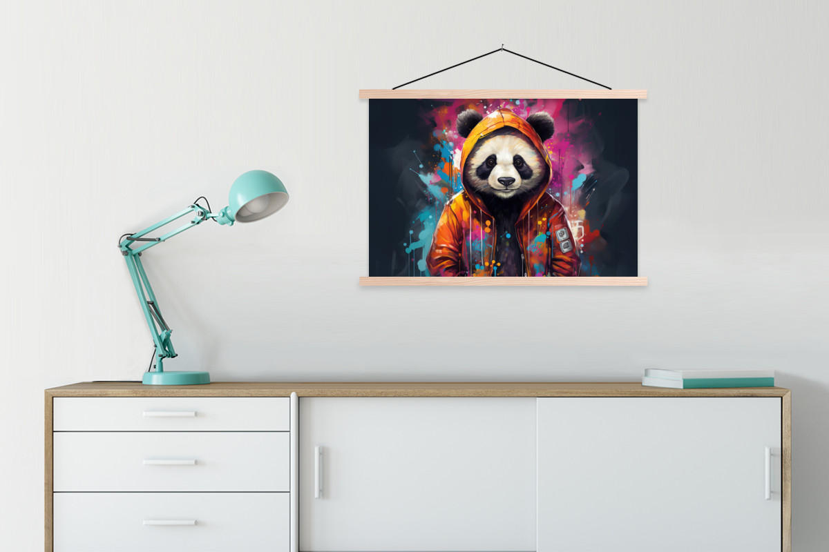 POSTER Panda - Jacke - Graffiti - Orange 90x60 cm - Orange, Textil (90/60/0.15cm) - MuchoWow