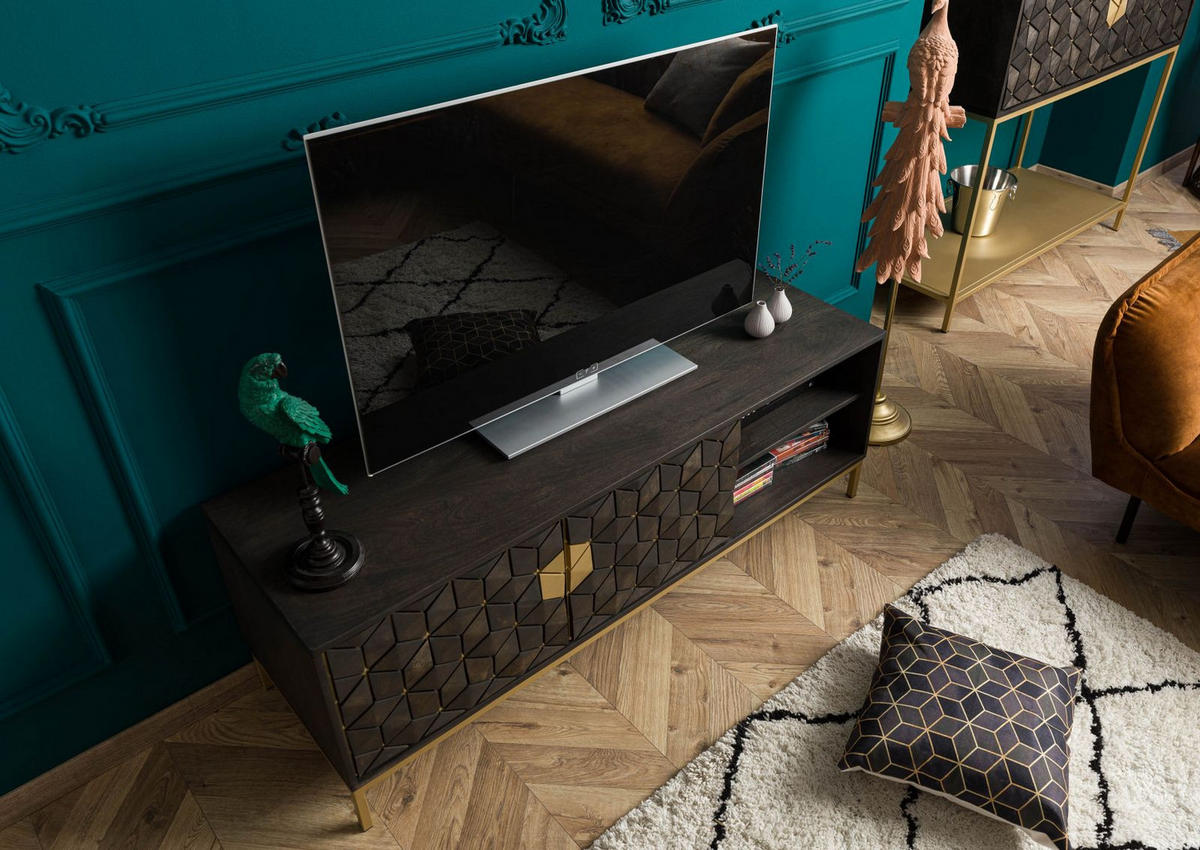 TV-BOARD Mango 145x45x50 grau geölt DIAMOND #106 - Grau, Holz (145/50/45cm) - Massivmoebel24