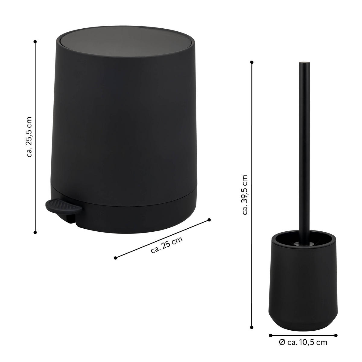 BAD-ACCESSOIRES-SET TESERO, Soft-Touch, schwarz - Schwarz, Kunststoff (22.5/25.5/25cm) - eluno