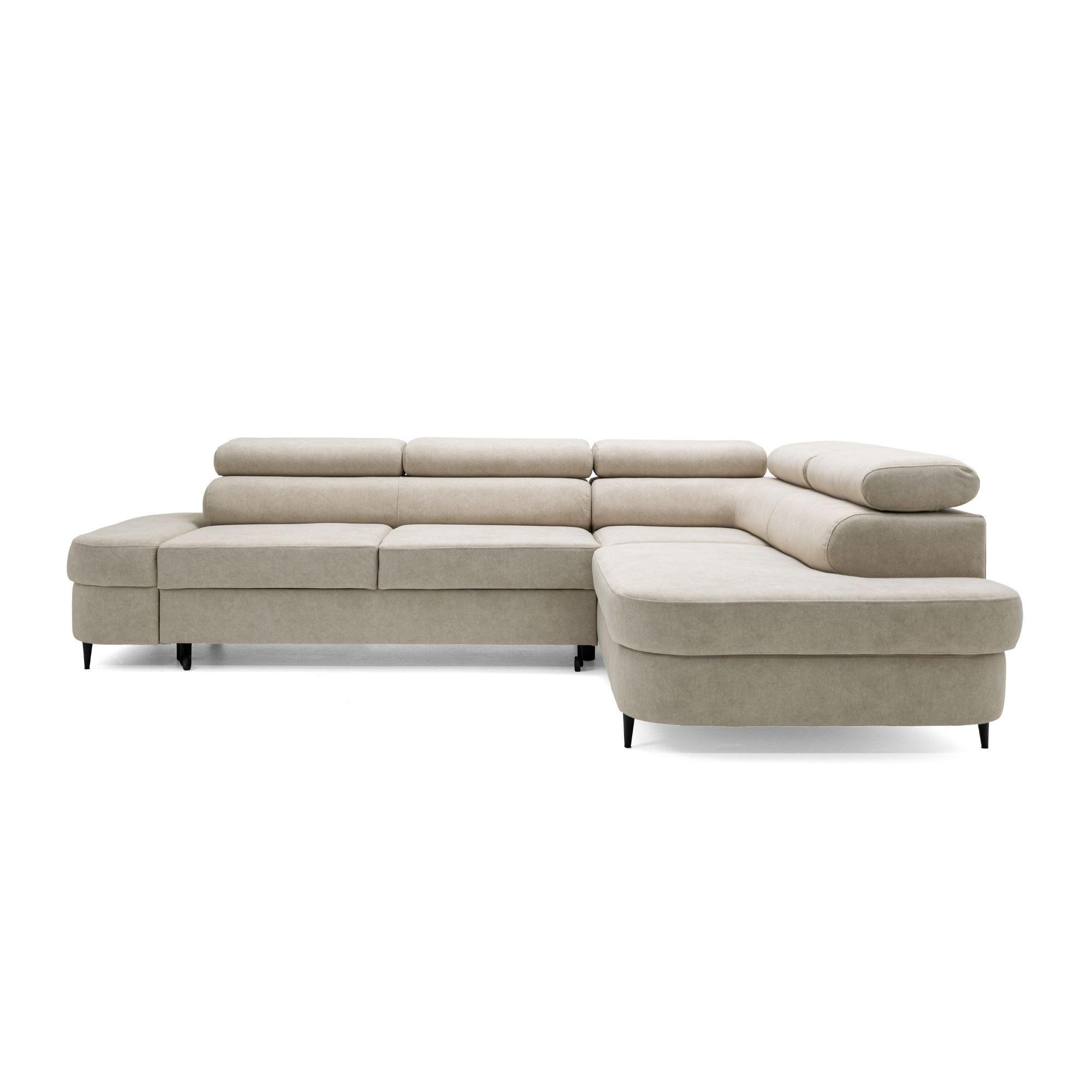 ECKSOFA PRIAM L Rechts mit Schlaffunktion 125x195 Velours Beige - Beige/Schwarz, Holz/Textil (203/275cm) - Muffo