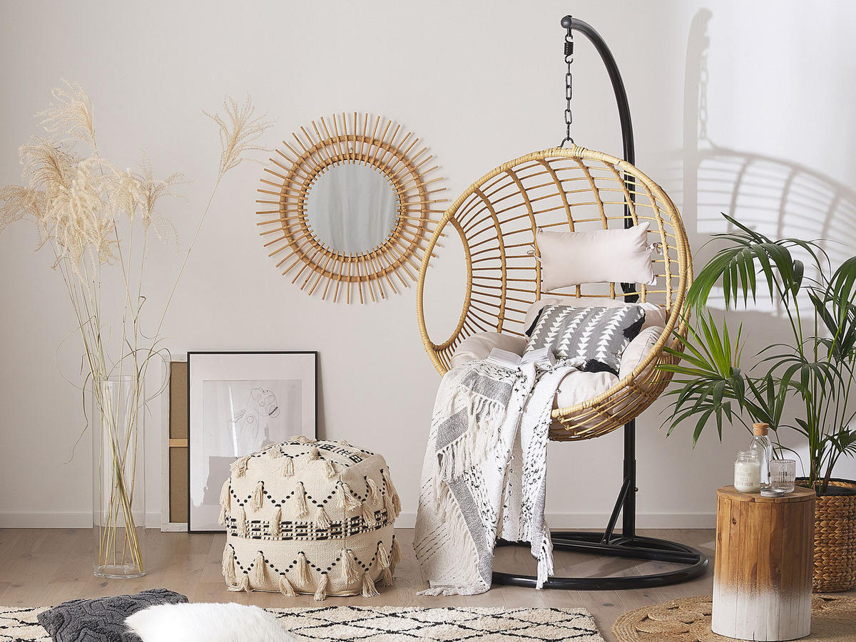 HÄNGESESSEL mit Gestell PE Rattan natürlich 97 cm Aspio - Beige, Kunststoff (99/199/97cm) - Beliani