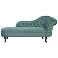 ČALOUNĚNÉ LEHÁTKO CHAISE LONGUE Sametová látka mátově zelené pravostranné Nimes - tmavě hnědá/mátově zelená, textil (169/79/65cm) - Beliani