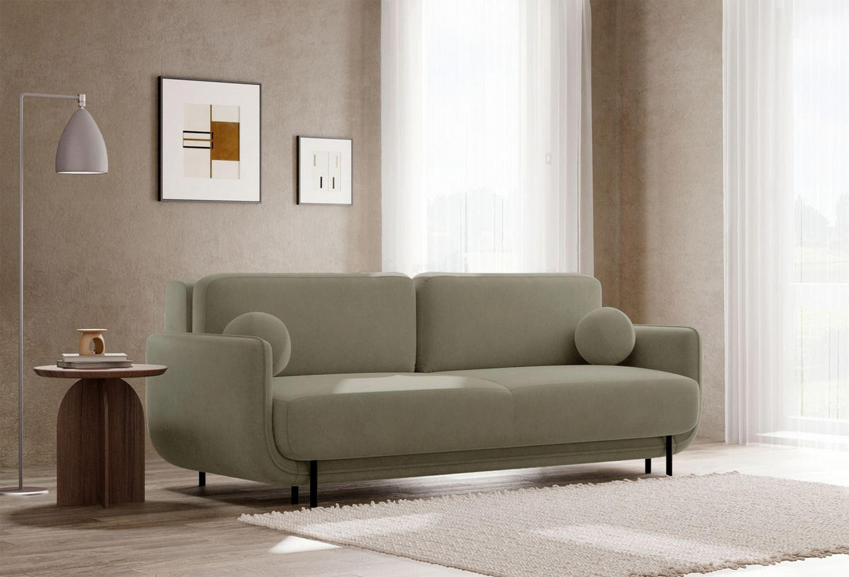 SCHLAFSOFA Ovals Salbeigrün - Schwarz/Hellgrün, Textil/Metall (236/95/96cm) - Selsey