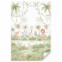 KINDERTAPETE - Tiere - Dschungel - Pastell - 140x220 cm - Weiß, Papier (140/220cm) - OnlyWow