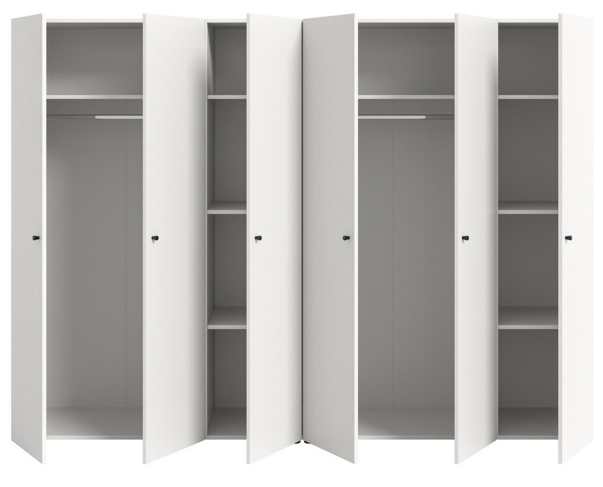 KLEIDERSCHRANK weiß 6-türig 240 cm, Drehtürenschrank mit Kleiderstangen - Schwarz/Weiß, Holzwerkstoff/Kunststoff (240/176/51cm) - Inn.Furn