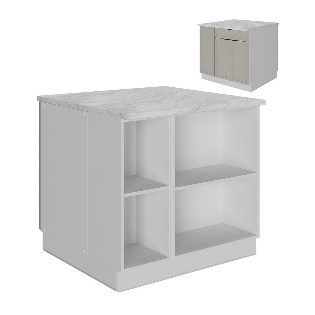 KÜCHENINSEL Fame-Line GrauBeige 90 cm mit Schublade, ohne AP - Weiß/Grau, Holzwerkstoff (90/82/60cm) - Vicco