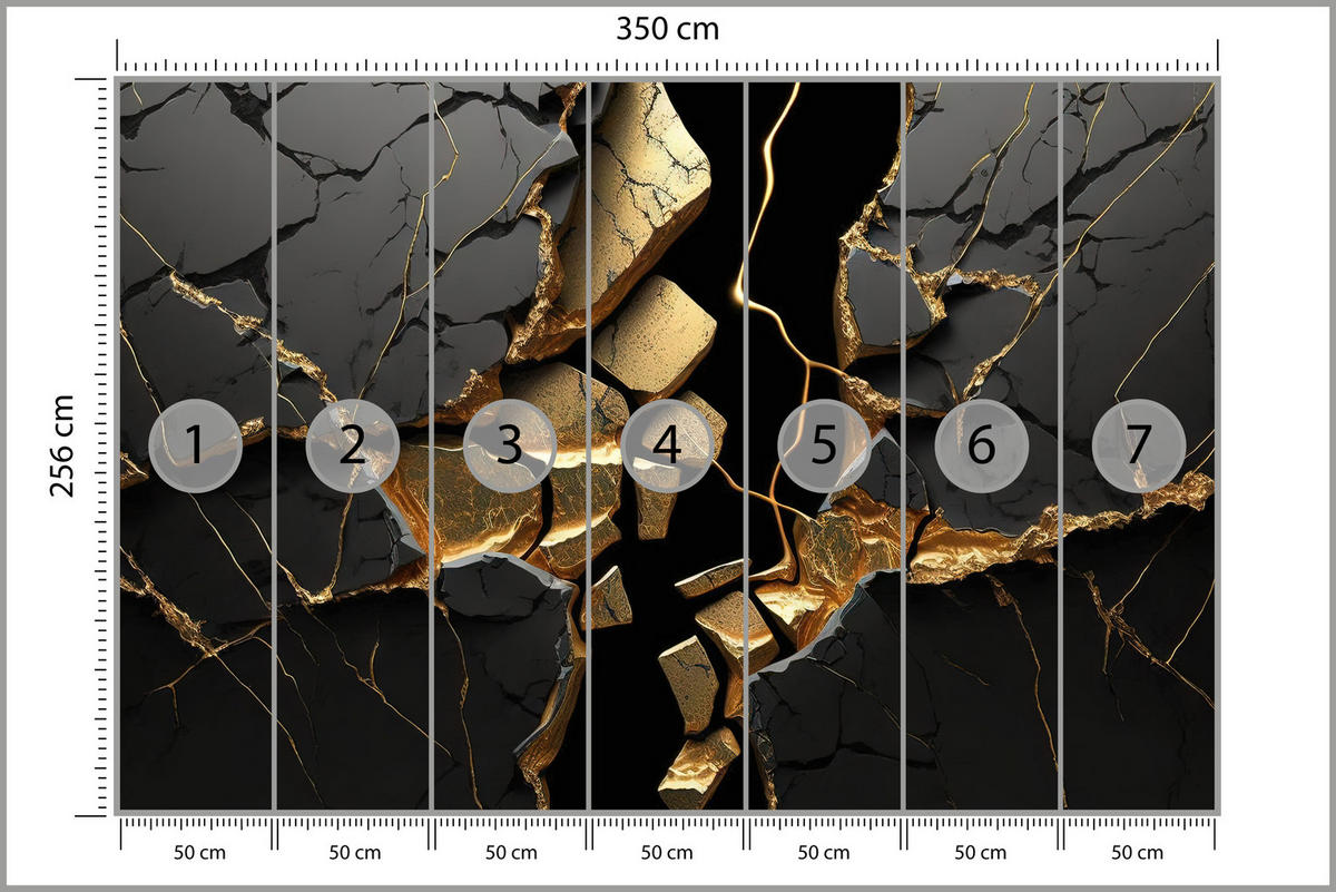 FOTOTAPETE für Wohnzimmer Schwarzer Abstrakter Marmor Gold Risse Wand 350x256 - Schwarz, Papier (350/256cm) - Muralo