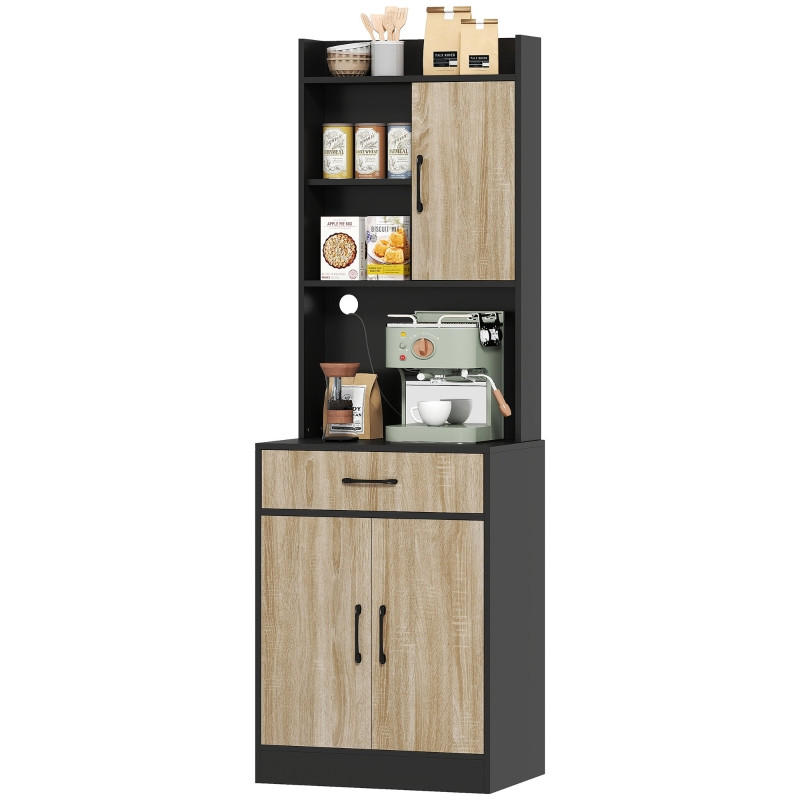 SIDEBOARD Arbeitsplatte, Schublade, offene Regale, Natur-Schwarz - Schwarz, Holz (60/180/40cm)