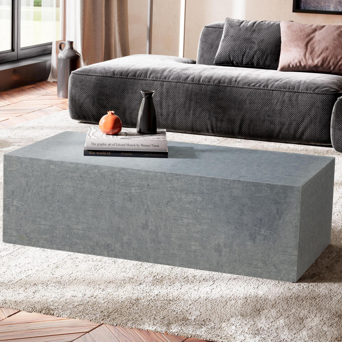 COUCHTISCH Würfelform in Beton-Optik – minimalistisches Design, Grau 100x50x30 cm - Grau, Holzwerkstoff (50/100/30cm) - KADIMA DESIGN