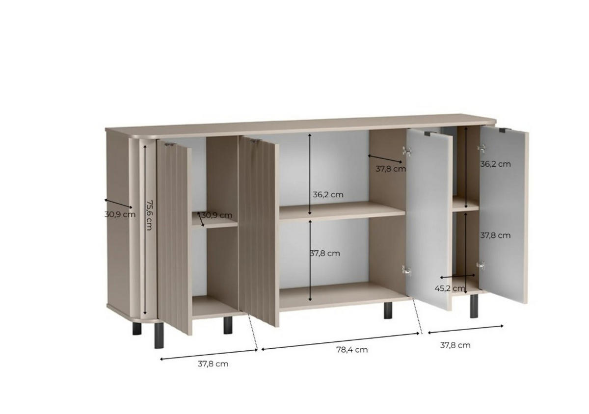 KOMMODE MODERNO 176,5/91/40,5cm mit Schubladen 4 Türen Weiß - Weiß, Holzwerkstoff (176.5/91/40.5cm) - MASSENO