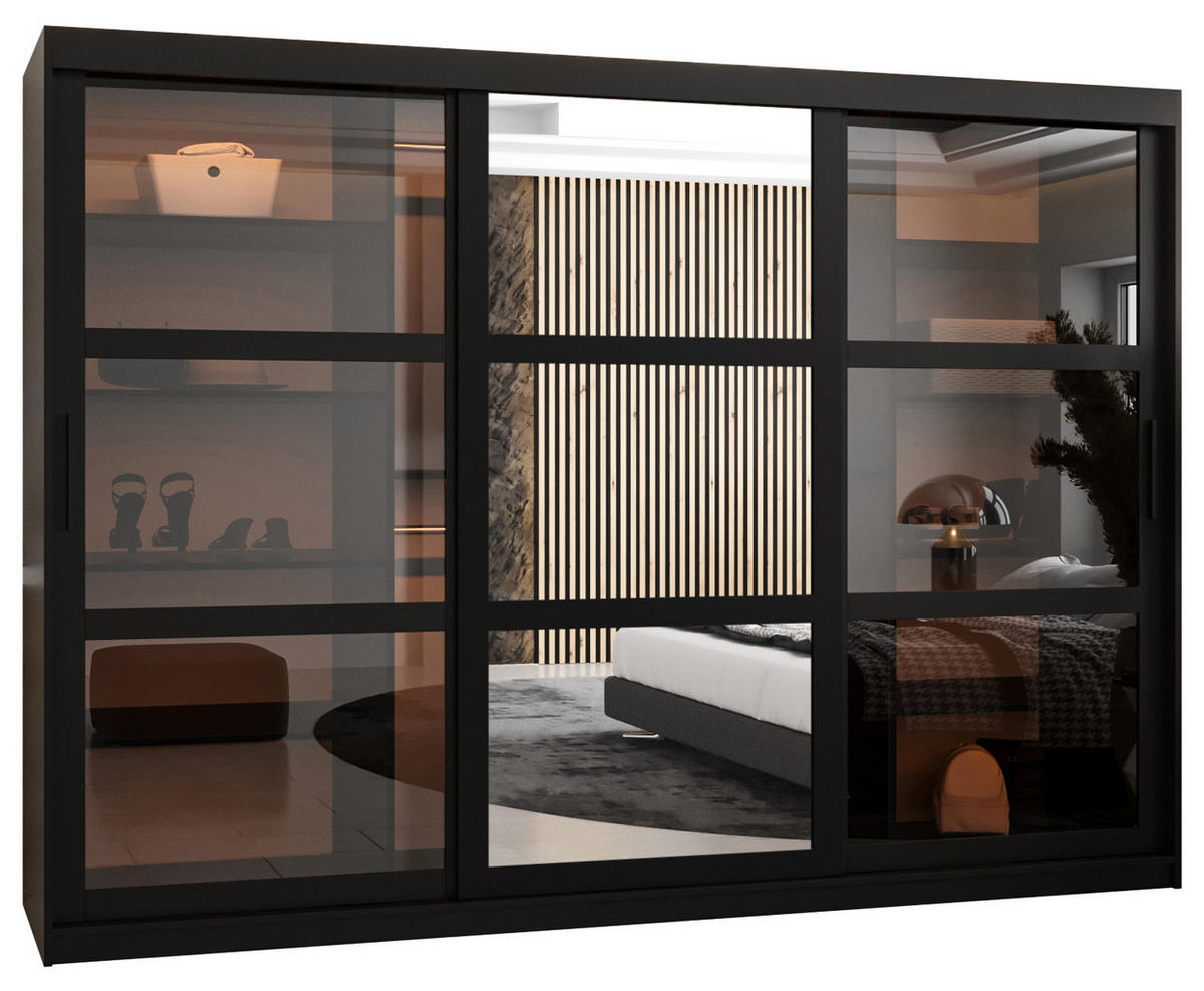 SCHWEBETÜRENSCHRANK 200/250/62 3-türig - Schwarz, Holz/Kunststoff (250/200/62cm) - Abiks Möbel