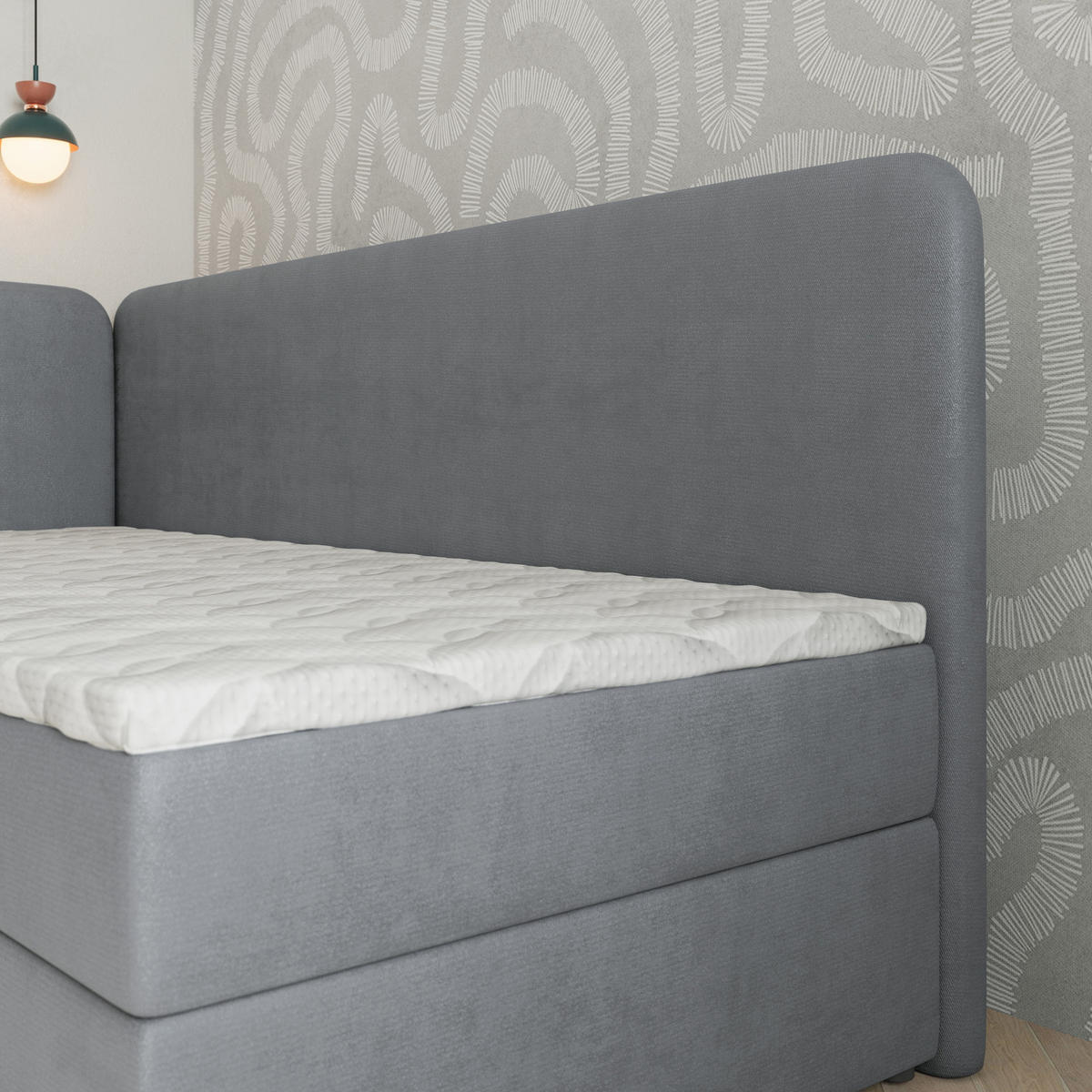 BOXBETT GINA 80x200 cm mit Matratze und Topper, H2+H3 - Grau - Grau, Holz (80/200cm) - MASSENO