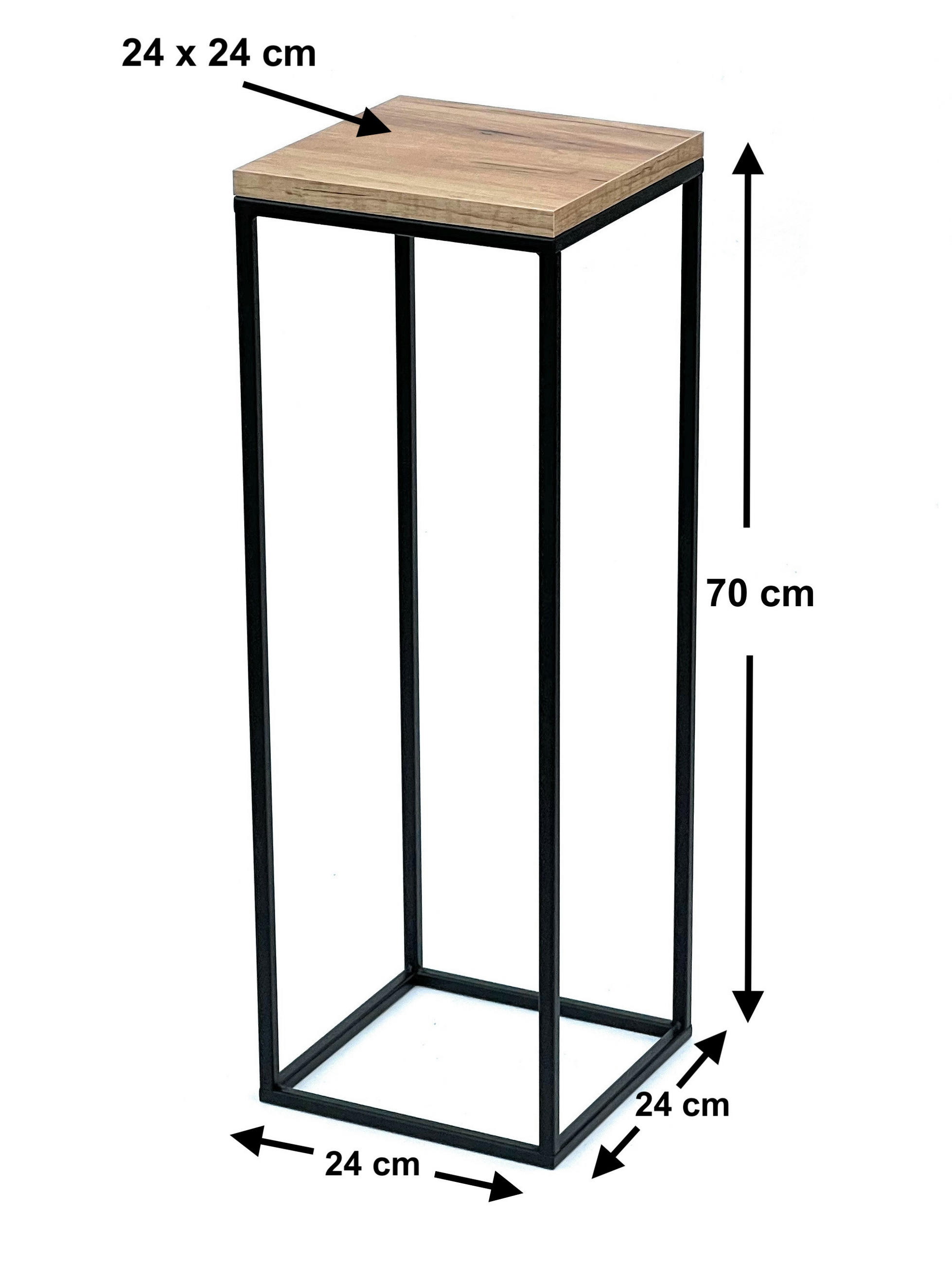 BLUMENHOCKER Eckig Metall mit Holzablage Schwarz 70 cm 96352 - Schwarz, Metall (24/70/24cm) - DanDiBo