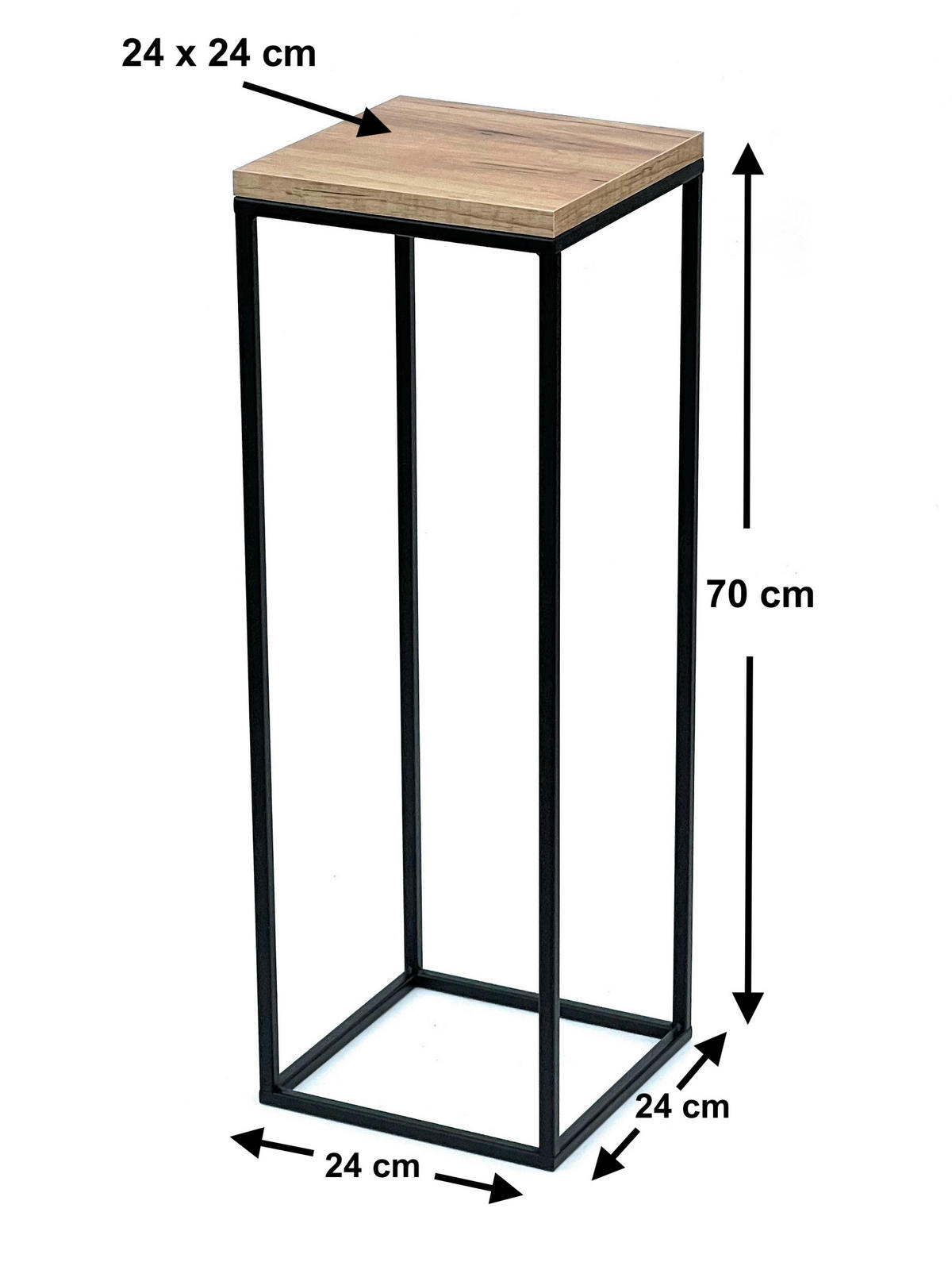 BLUMENHOCKER Eckig Metall mit Holzablage Schwarz 70 cm 96352 - Schwarz, Metall (24/70/24cm) - DanDiBo