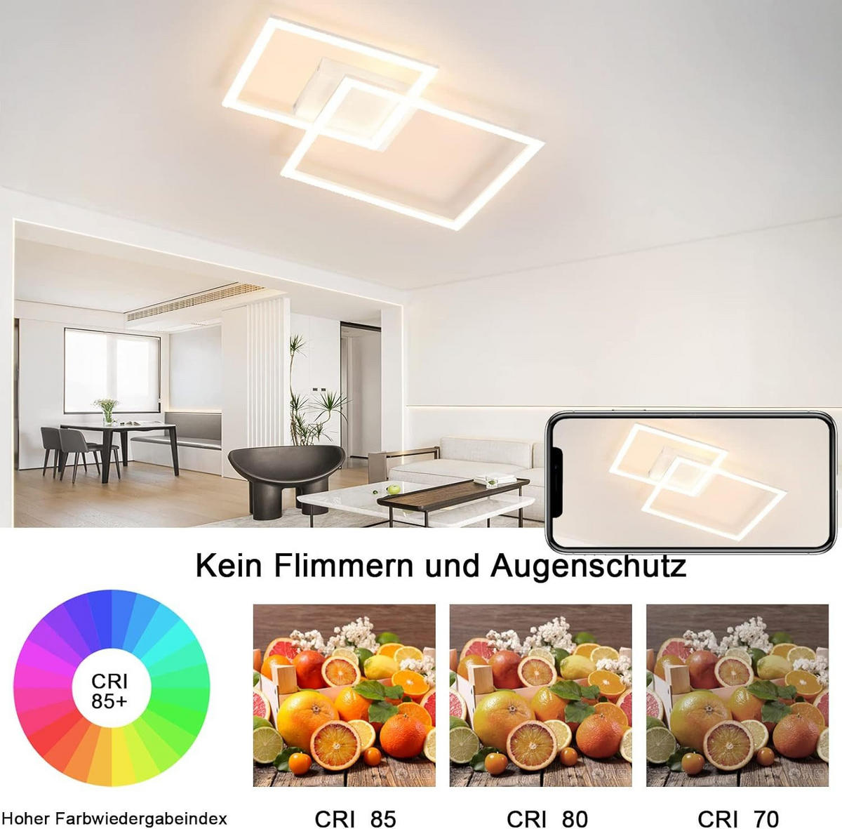 LED-DECKENLEUCHTE Beatrice 57/48/9 cm - Weiß, Metall (57/48/9cm) - Nettlife