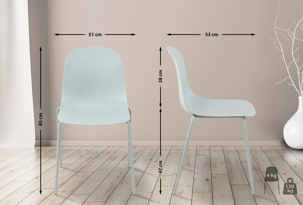 STAPELSTUHL 2er Set Kunststoff Türkis - Türkis, Kunststoff/Metall (51/85/53cm) - CLP