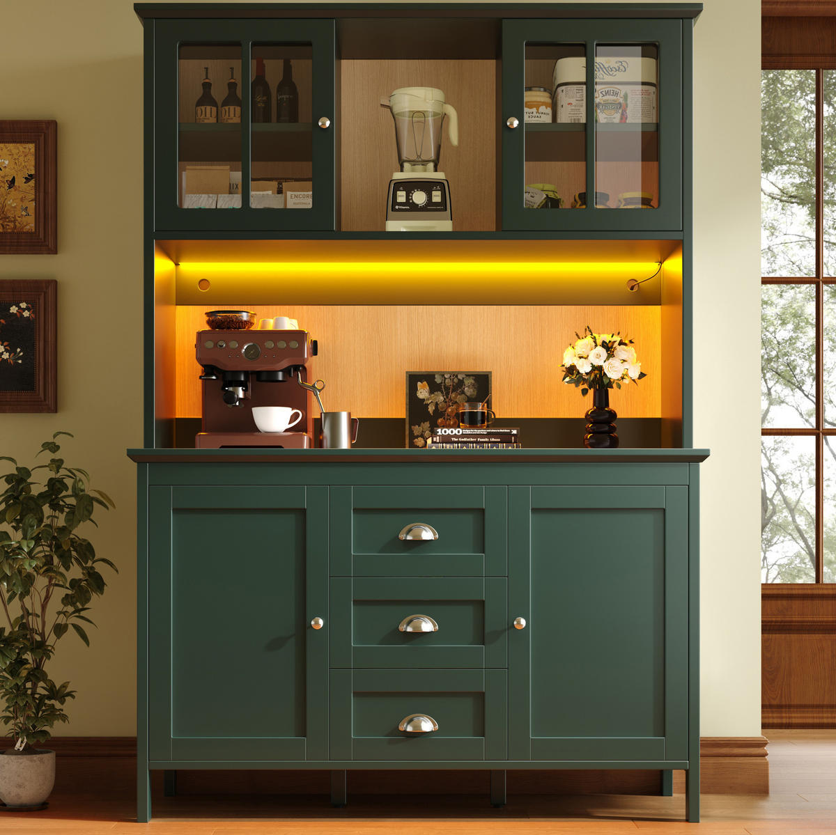 KÜCHENSCHRANK mit LED 120 x 40 x 179 cm MDF Grün - Grün, Holzwerkstoff (40/179/120cm) - Meubliv