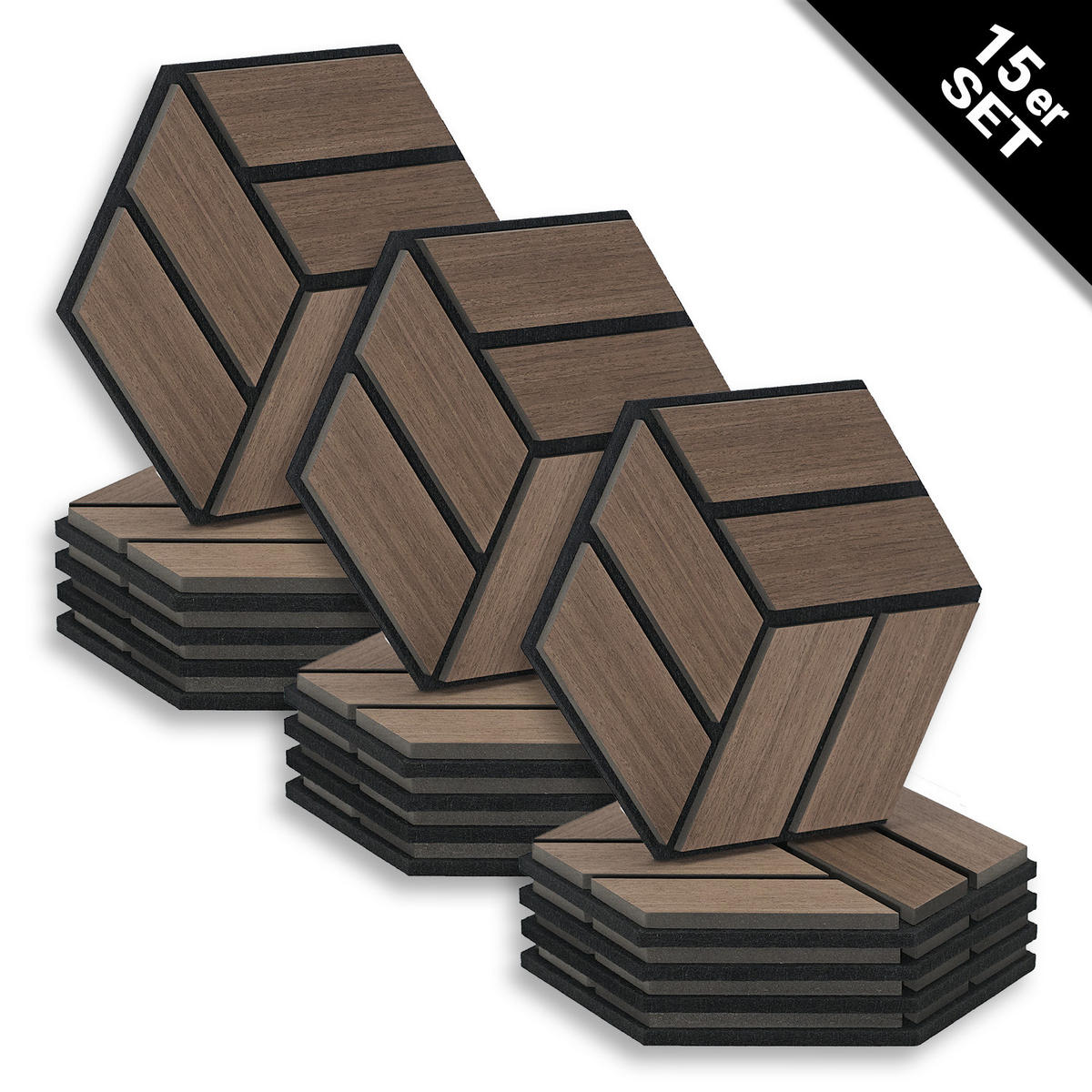 AKUSTIKPANEEL Hexagon Braun 15 Stück - Braun, Holz (30/26/2cm) - Homestyle4u