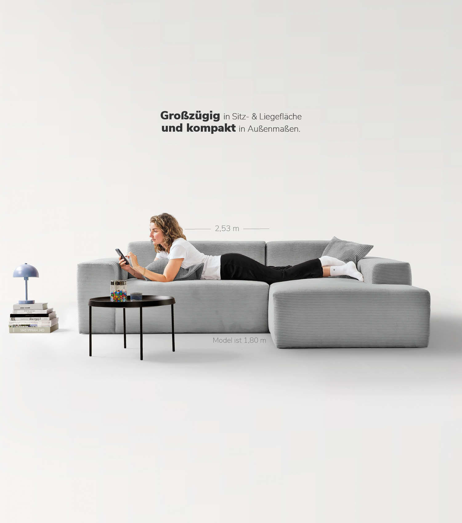 ECKSOFA Die Lässige Recamiere rechts - Grau, Textil (253/188cm) - Mokebo