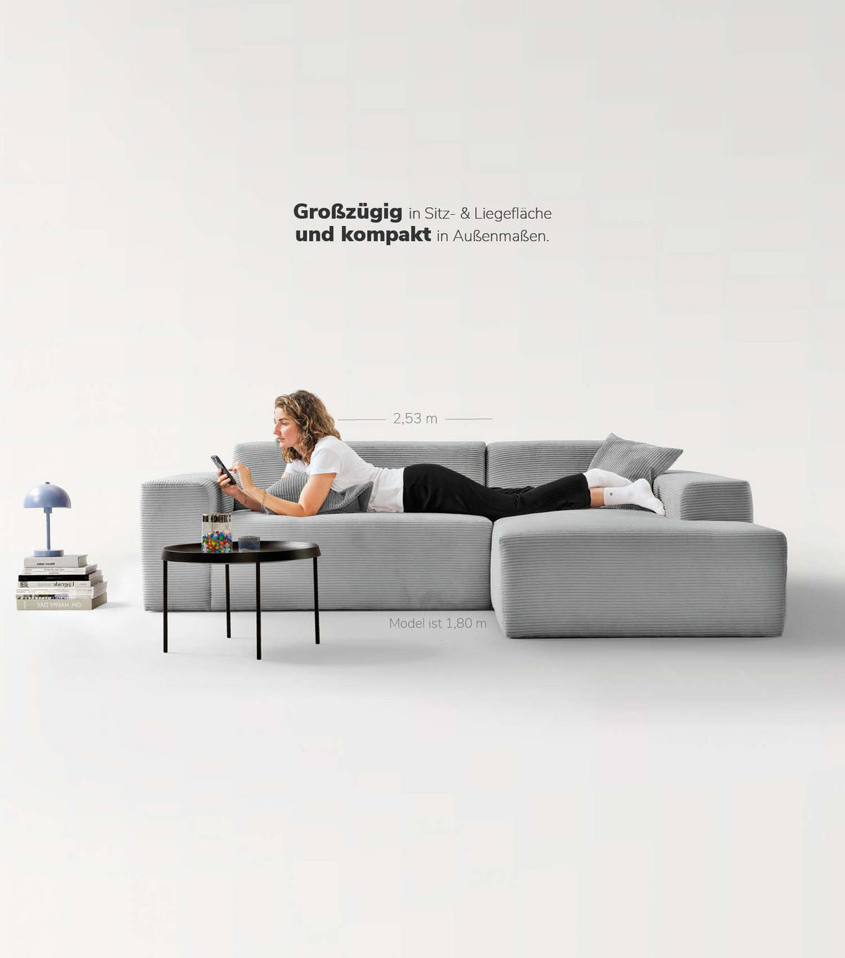 ECKSOFA Die Lässige Recamiere rechts - Grau, Textil (253/188cm) - Mokebo