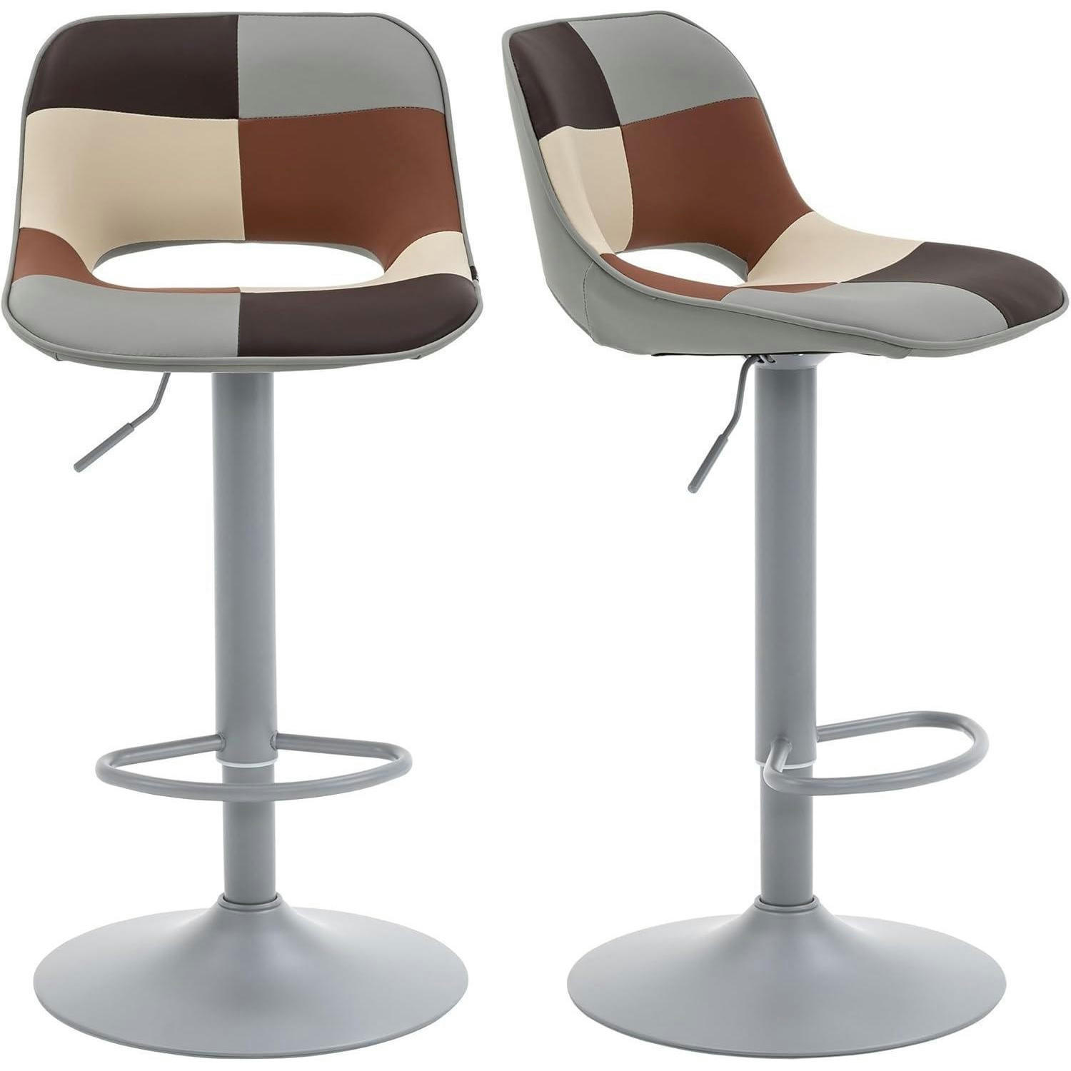BARHOCKER 2er Set Patchwork Grau Beige Höhenverstellbar Drehstuhl - Multicolor, Leder (49/80/44cm)